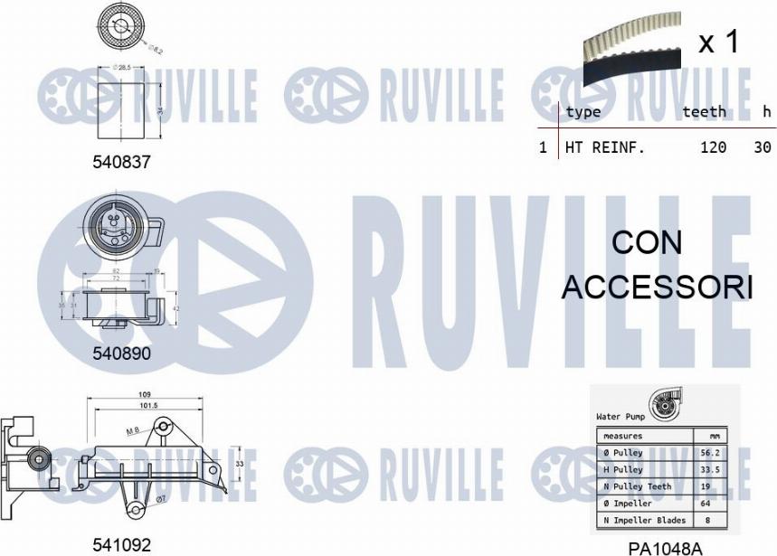 Ruville 5501381 - Водяний насос + комплект зубчатого ременя autocars.com.ua