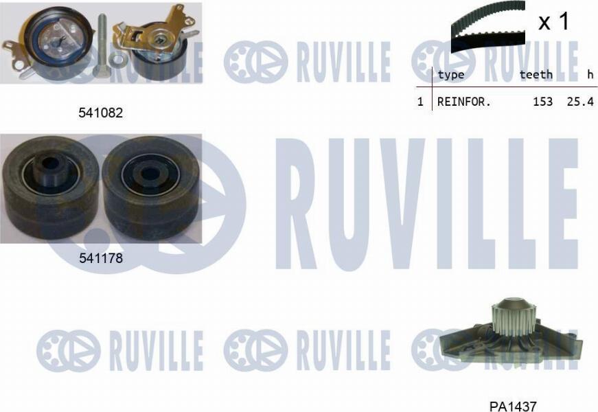 Ruville 5501451 - Водяний насос + комплект зубчатого ременя autocars.com.ua