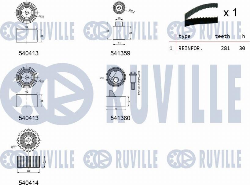 Ruville 550198 - Комплект ремня ГРМ avtokuzovplus.com.ua