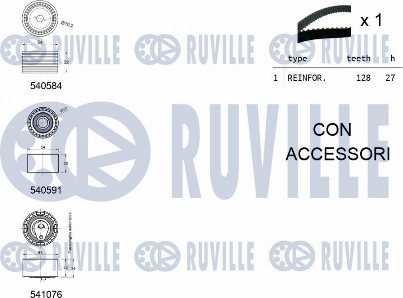 Ruville 550254 - Комплект ременя ГРМ autocars.com.ua