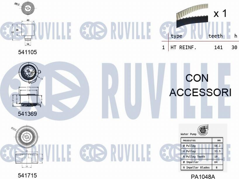 Ruville 5502991 - Водяний насос + комплект зубчатого ременя autocars.com.ua