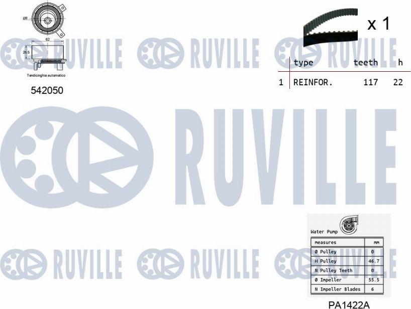 Ruville 5503041 - Водяной насос + комплект зубчатого ремня autodnr.net