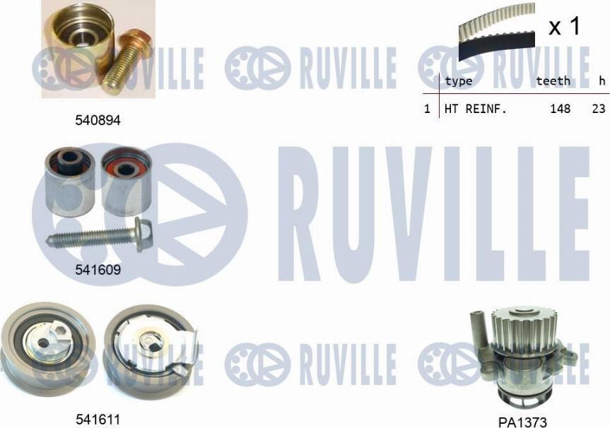 Ruville 5503191 - Водяний насос + комплект зубчатого ременя autocars.com.ua