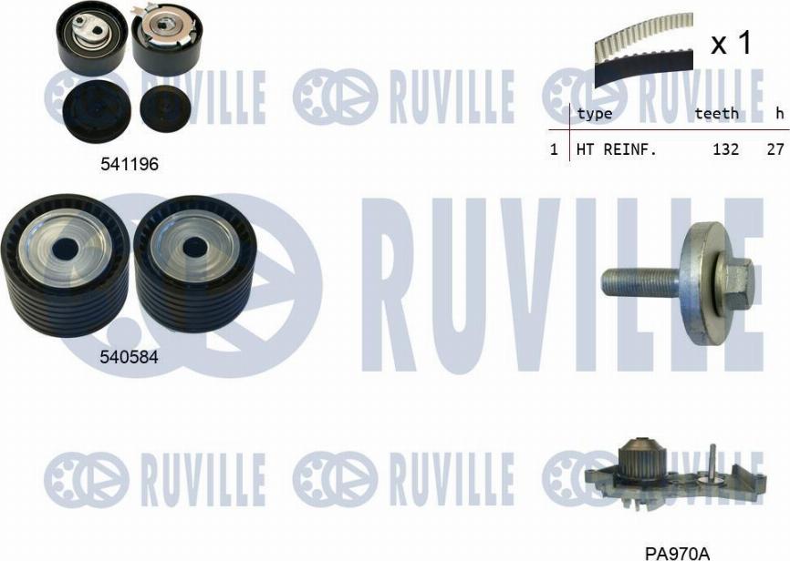 Ruville 5503571 - Водяний насос + комплект зубчатого ременя autocars.com.ua