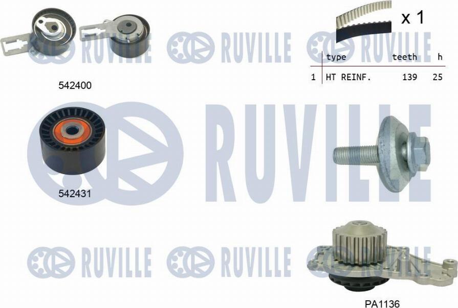 Ruville 5503791 - Водяний насос + комплект зубчатого ременя autocars.com.ua