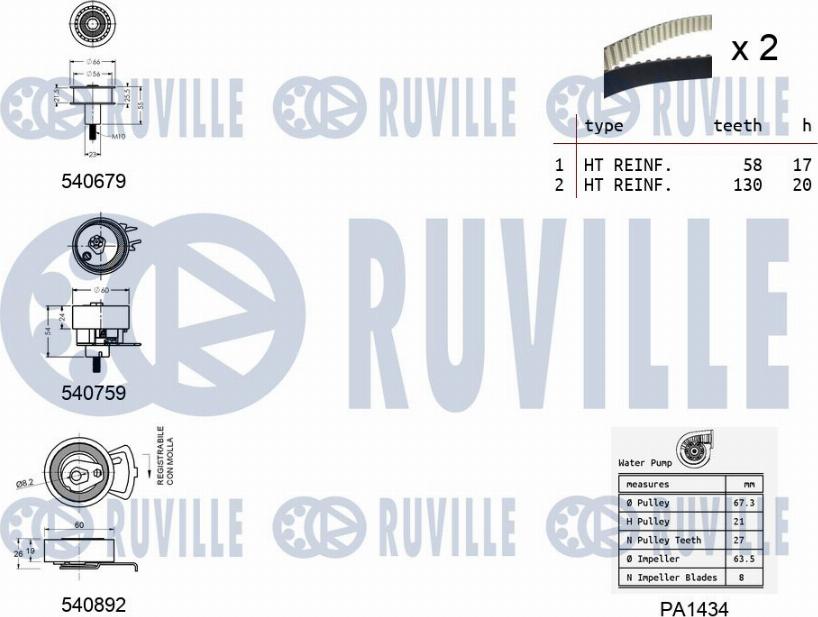 Ruville 5503811 - Водяний насос + комплект зубчатого ременя autocars.com.ua