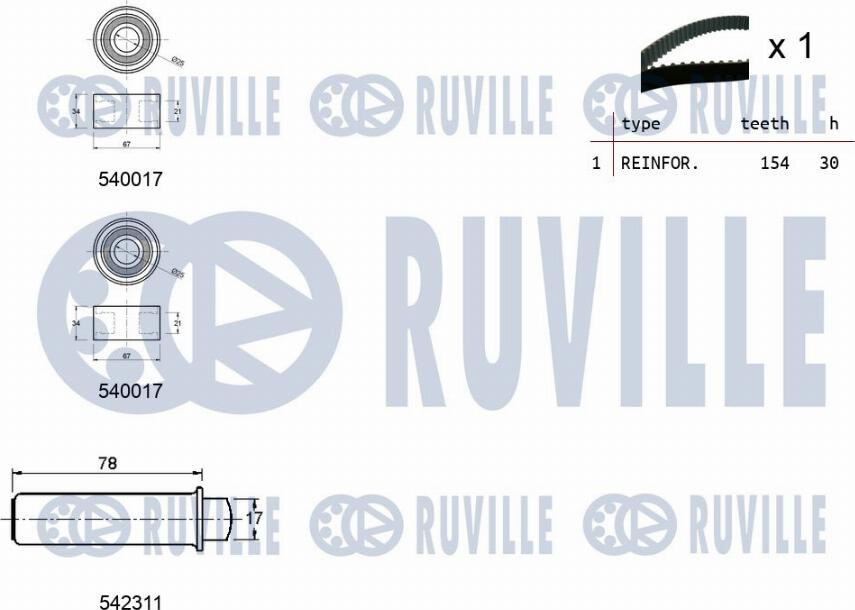 Ruville 550394 - Комплект ременя ГРМ autocars.com.ua