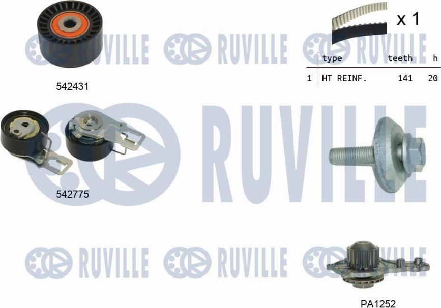 Ruville 5503951 - Водяний насос + комплект зубчатого ременя autocars.com.ua