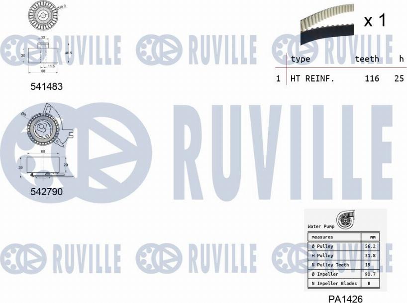 Ruville 5504271 - Водяной насос + комплект зубчатого ремня avtokuzovplus.com.ua