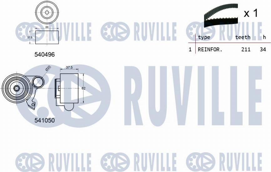 Ruville 550494 - Комплект ременя ГРМ autocars.com.ua