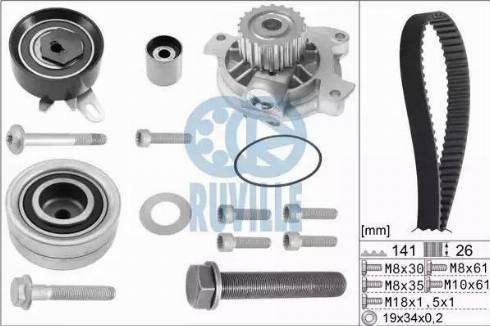 Ruville 55477711 - Водяной насос + комплект зубчатого ремня autodnr.net