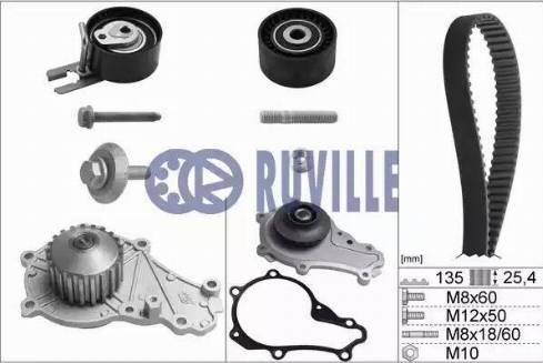 Ruville 55953711 - Водяной насос + комплект зубчатого ремня autodnr.net