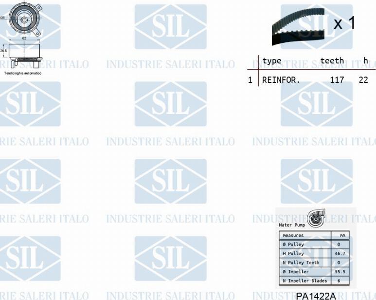 Saleri SIL K1PA1422A - Водяний насос + комплект зубчатого ременя autocars.com.ua