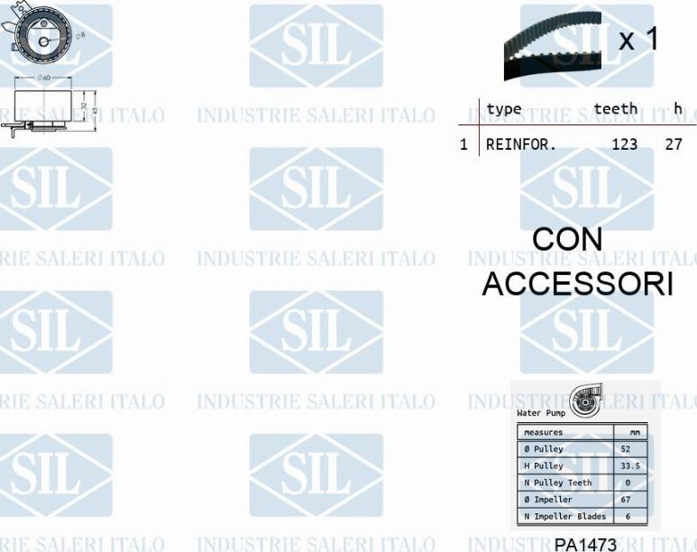 Saleri SIL K1PA1473 - Водяной насос + комплект зубчатого ремня autodnr.net