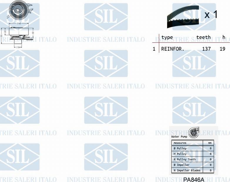 Saleri SIL K2PA846A - Водяной насос + комплект зубчатого ремня autodnr.net