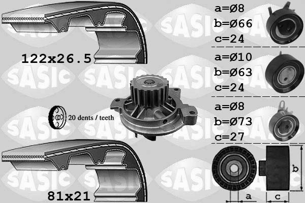 Sasic 3906052 - Водяний насос + комплект зубчатого ременя autocars.com.ua