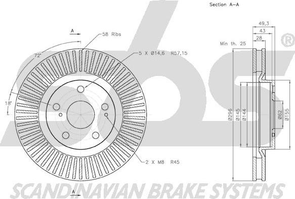 SBS 18152045117 - Гальмівний диск autocars.com.ua