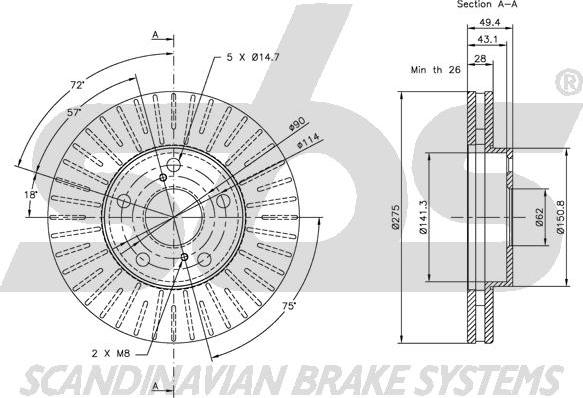 SBS 1815314549 - Гальмівний диск autocars.com.ua