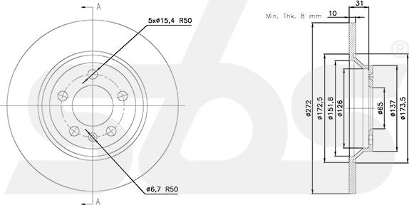 SBS 18152047117 - Гальмівний диск autocars.com.ua