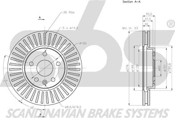 SBS 1815.205013 - Гальмівний диск autocars.com.ua