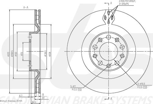 SBS 1815311036 - Гальмівний диск autocars.com.ua