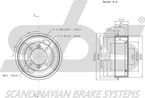 SBS 1825.251201 - Гальмівний барабан autocars.com.ua