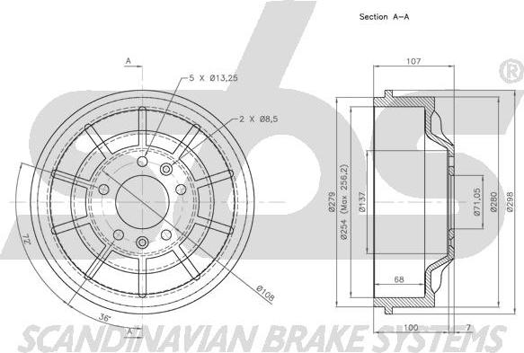 SBS 1825.251912 - Гальмівний барабан autocars.com.ua