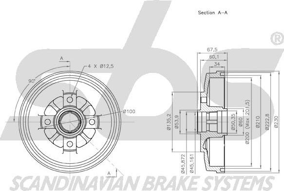 SBS 1825253510 - Гальмівний барабан autocars.com.ua