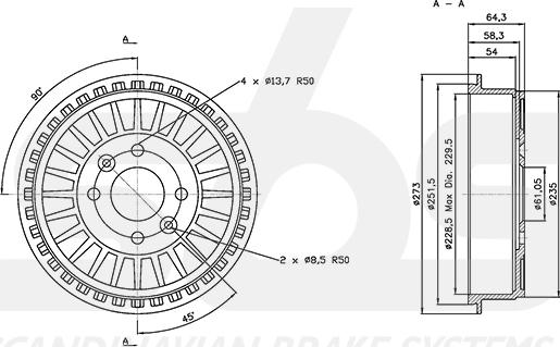 SBS 1825253938 - Гальмівний барабан autocars.com.ua