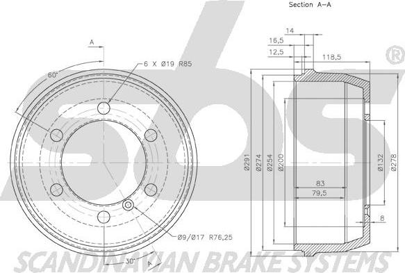 SBS 1825.264002 - Гальмівний барабан autocars.com.ua