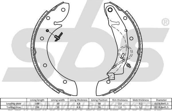 SBS 18492719598 - Комплект гальм, барабанний механізм autocars.com.ua