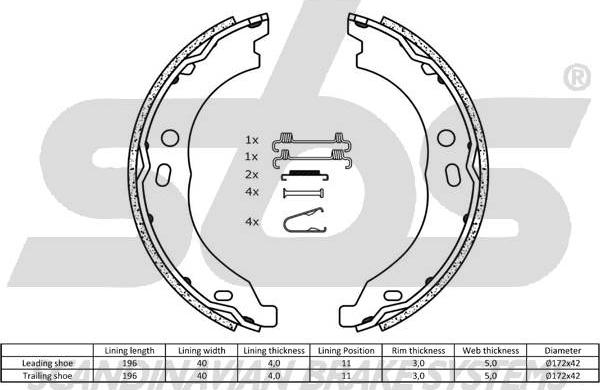 SBS 1849.2719754 - Комплект тормозных колодок, барабанные autodnr.net