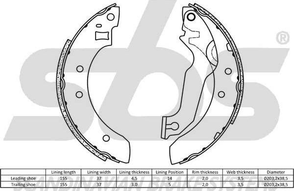 SBS 18492725365 - Комплект тормозных колодок, барабанные avtokuzovplus.com.ua