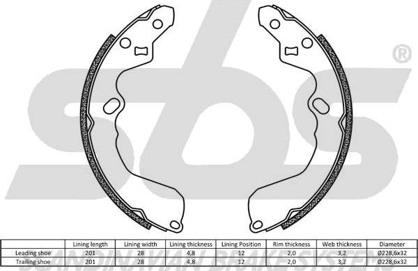 SBS 18492732622 - Комплект гальм, барабанний механізм autocars.com.ua