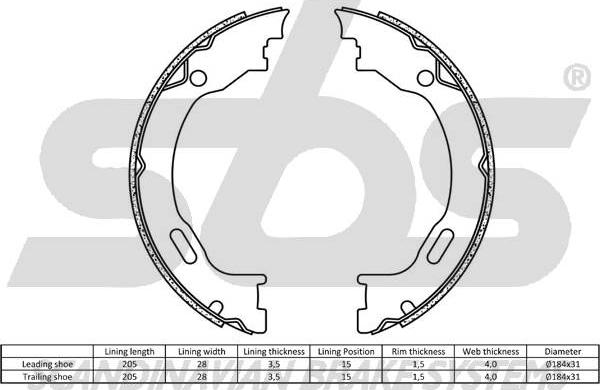 SBS 18492733689 - Комплект тормозов, ручник, парковка avtokuzovplus.com.ua