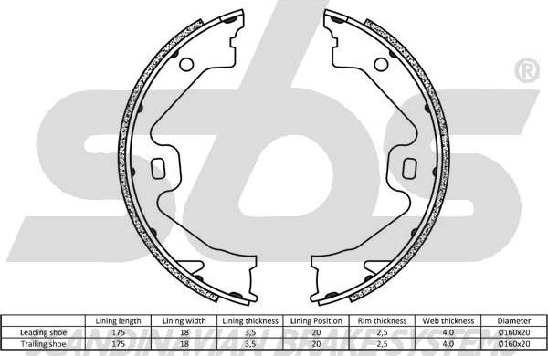 SBS 18492740688 - Комплект гальм, ручник, парковка autocars.com.ua