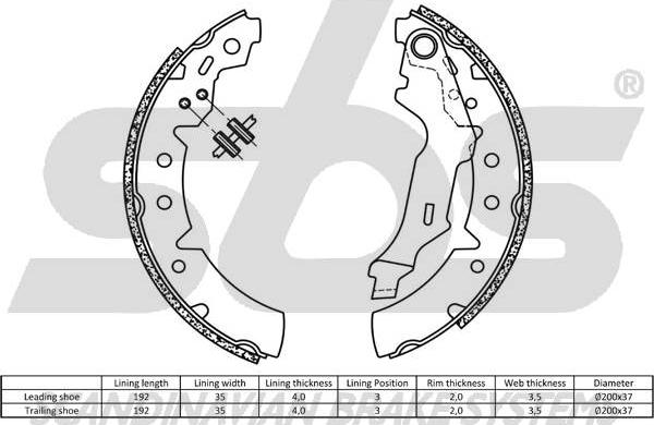 SBS 18492745660 - Комплект гальм, барабанний механізм autocars.com.ua