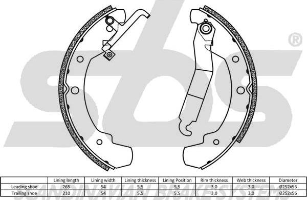 SBS 18492747295 - Комплект гальм, барабанний механізм autocars.com.ua