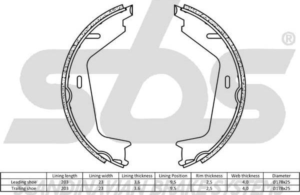 SBS 18492748578 - Комплект гальм, барабанний механізм autocars.com.ua