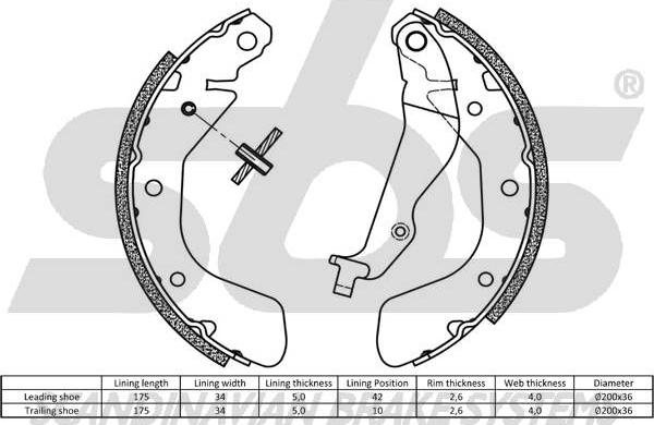 SBS 1849.2750717 - Комплект тормозных колодок, барабанные autodnr.net