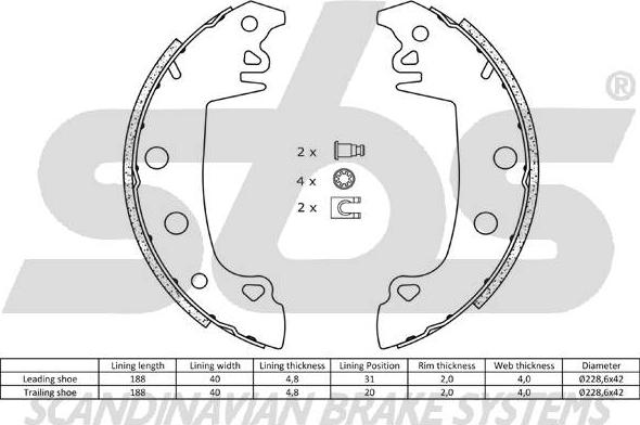 SBS 18492799490 - Комплект тормозных колодок, барабанные autodnr.net