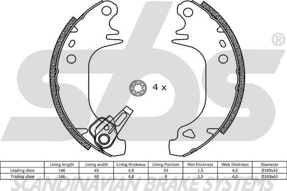 SBS 18512799372 - Комплект гальм, барабанний механізм autocars.com.ua