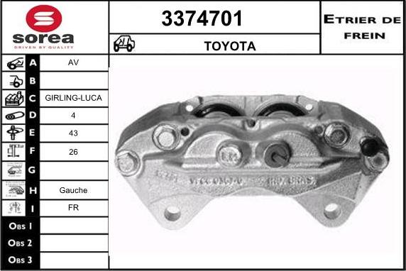 Sera 3374701 - Гальмівний супорт autocars.com.ua