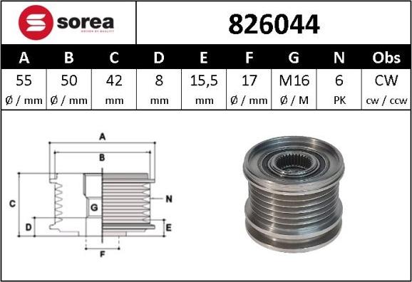 Sera 826044 - Шкив генератора, муфта autodnr.net