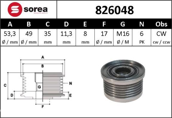 Sera 826048 - Шкив генератора, муфта autodnr.net