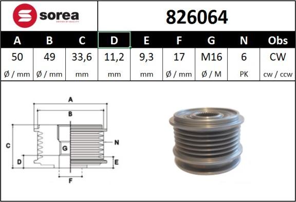 Sera 826064 - Шкив генератора, муфта autodnr.net