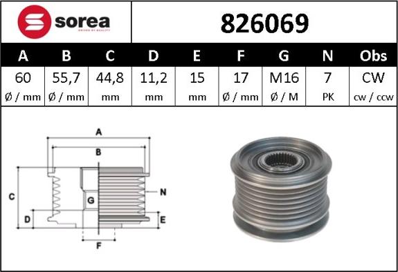 Sera 826069 - Ремінний шків, генератор autocars.com.ua