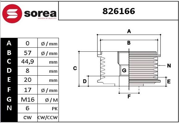 Sera 826166 - Шкив генератора, муфта autodnr.net