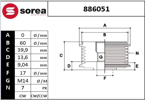 Sera 886051 - Шкив генератора, муфта autodnr.net