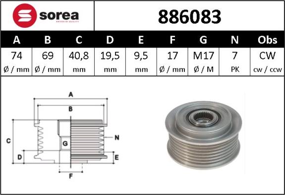 Sera 886083 - Шкив генератора, муфта autodnr.net